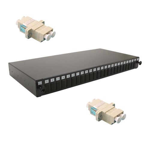 Patch panel fibra optica Excel Networking echipat cu 12 adaptori LC Duplex Multimode pentru 24 fibre negru