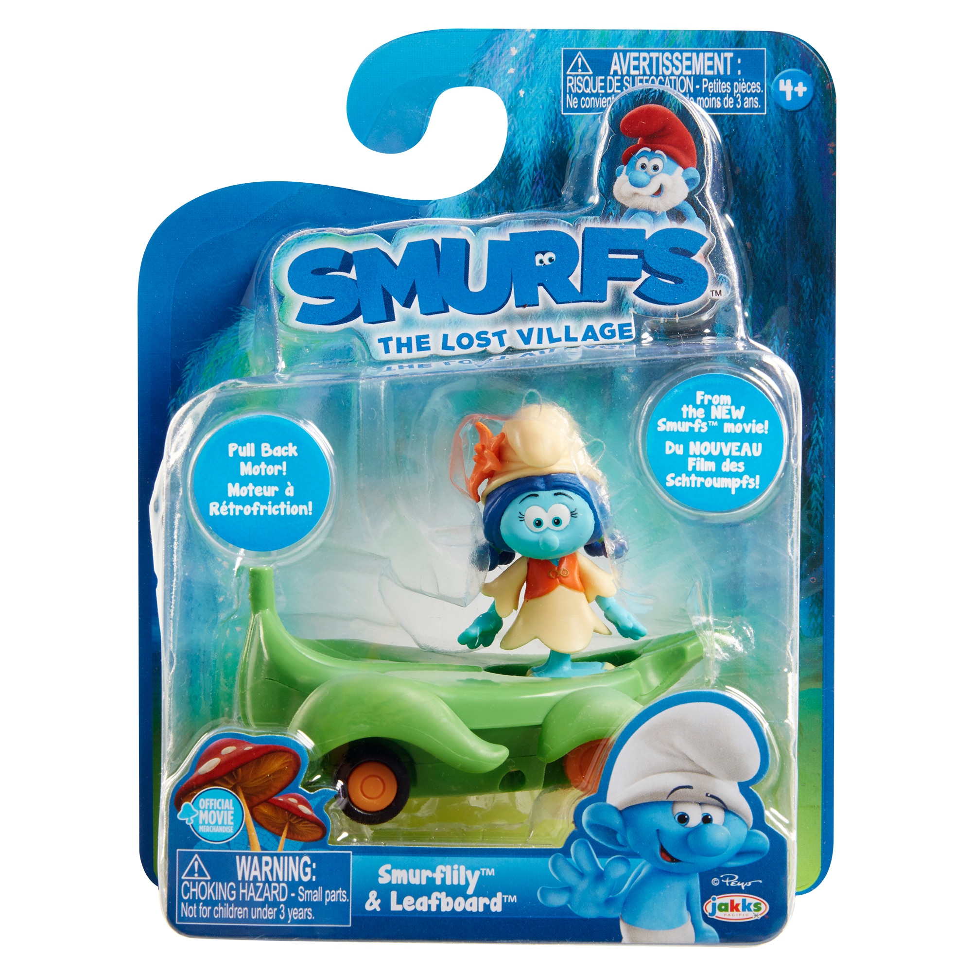 Set figurine Strumfii, Clumsy si vehiculul frunza, 5.7 cm