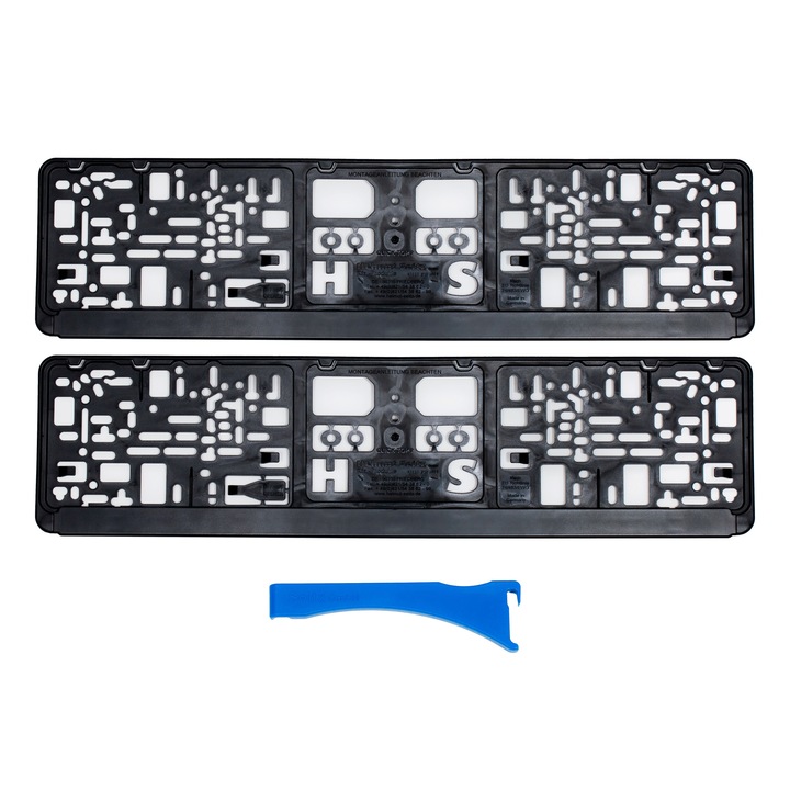 Set suport numar inmatriculare auto, HS Quick Top 2, negru, doua bucati, unealta deschidere inclusa