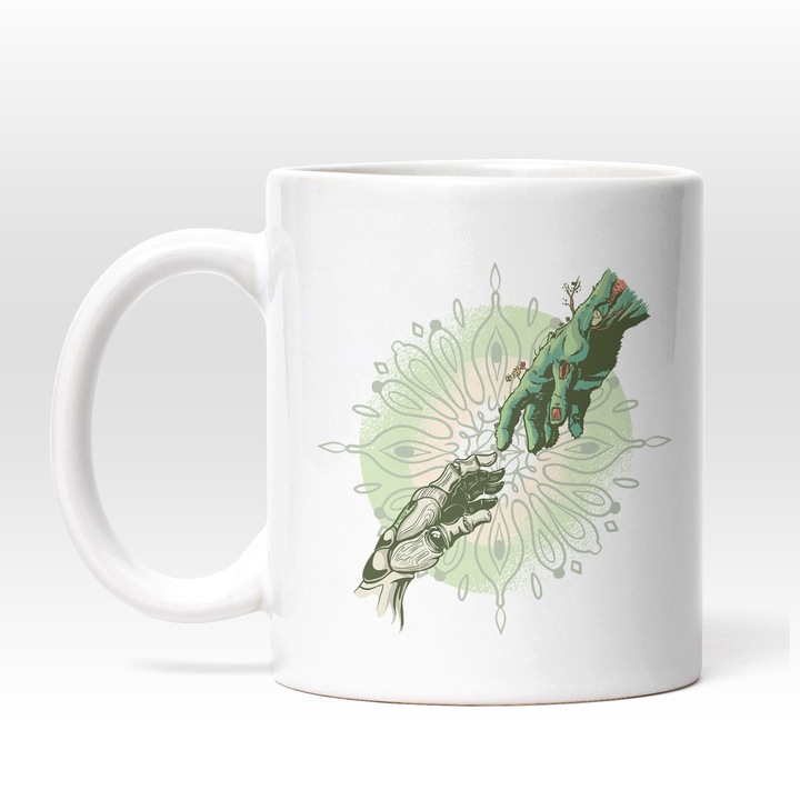 Cana Cu Doua Maini De Monstru, Aproape Aigandu-se, Verde, Natura, SF, 330 ml, Maner Alb