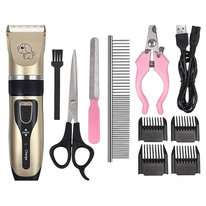 Masina de tuns pentru caini/pisici, USB, Bej/Negru