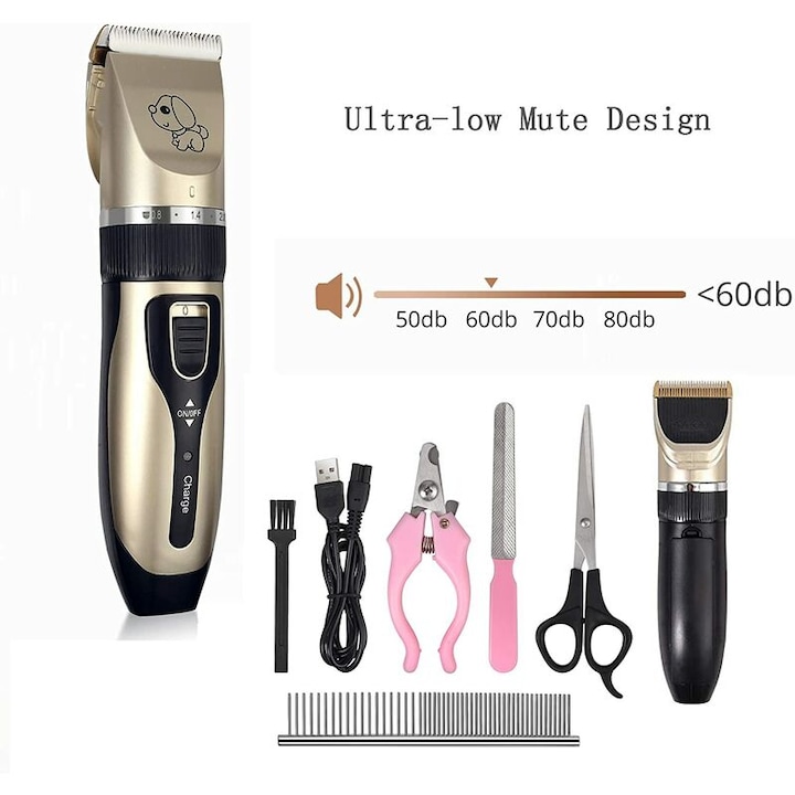 Masina de tuns pentru caini/pisici, USB, Bej/Negru
