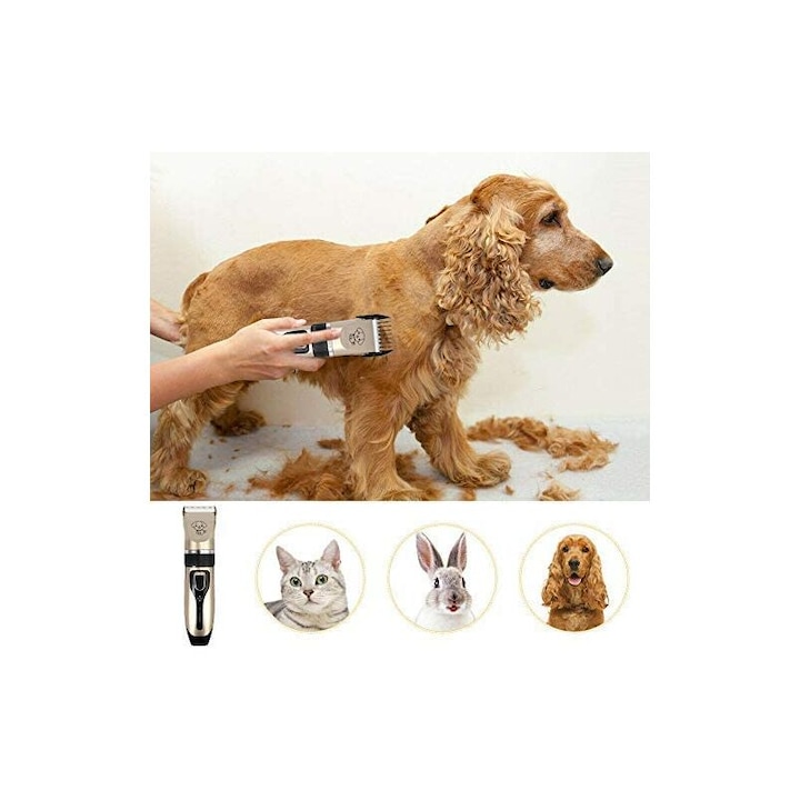 Masina de tuns pentru caini/pisici, USB, Bej/Negru