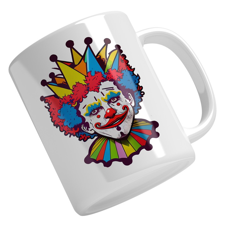 Cana Cu Clovn Multicolor, Clown, Circ, Copii, Fericirea Din Copilarie, Multicolor 330 ml, Maner Alb