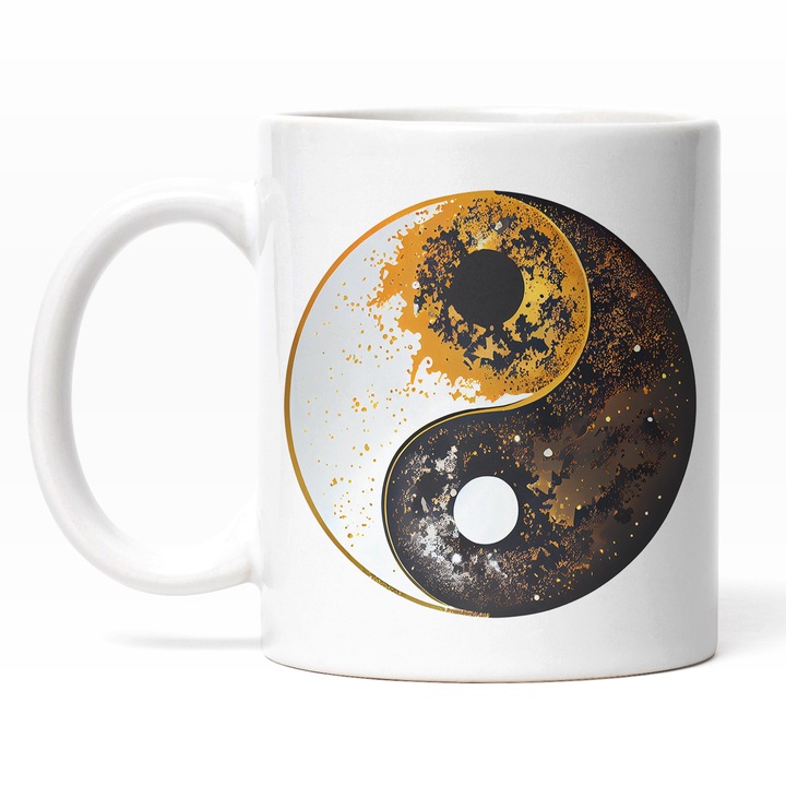 Cana Cu Simbol Ying Si Yang, Bine Si Rau, Discrepanta Dintre Alb Si Negru, Crezatorii De Mit, Multicolor 330 ml, Maner Alb
