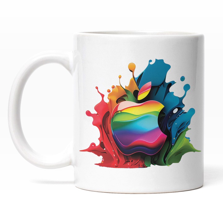 Cana Cu Simbol Stil Apple Pictura Curgatoare, Mar Multicolor Muscat, Steave Jobs, Tehnologie Avansata, Multicolor 330 ml, Maner Alb