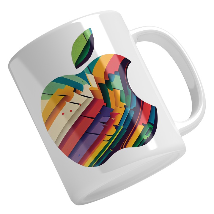 Cana Cu Simbol Still Apple, Mar Plin Culori, Urma De Muscatura, Steave Jobs, Tehnologie Avansata, Multicolor 330 ml, Maner Alb