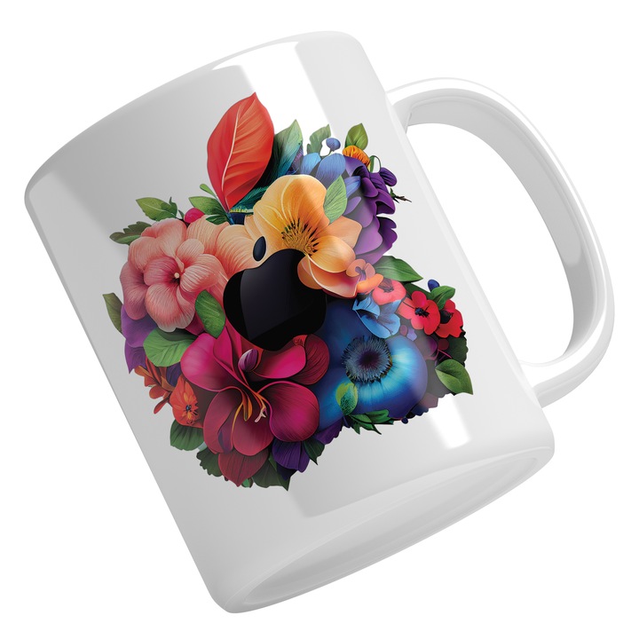 Cana Cu Simbol Stil Apple, Mar Plin De Flori Inflorite Muscat, Steave Jobs, Tehnologie Avansata, Multicolor 330 ml, Maner Alb