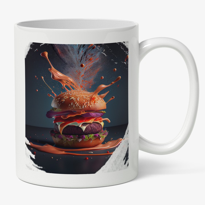 Cana Cu Hamburger In Sosuri, Fast Food, Food Shooting, Studio, Fotografie, Multicolor 330 ml, Maner Alb