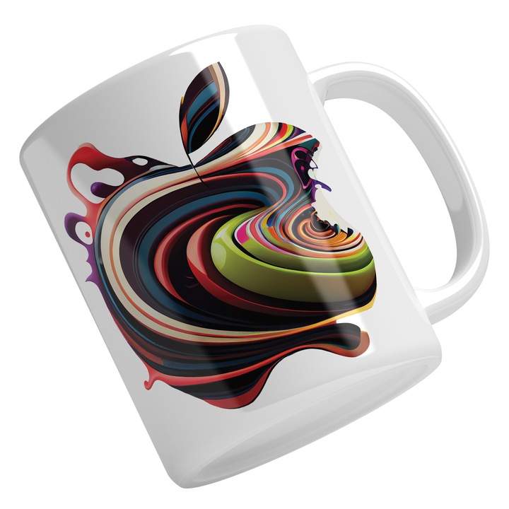 Cana Cu Simbol Still Apple, Haos, Mar Culori Intunecate Curgatoare, Urma De Muscatura, Steave Jobs, Tehnologie Avansata, Multicolor 330 ml, Maner Alb