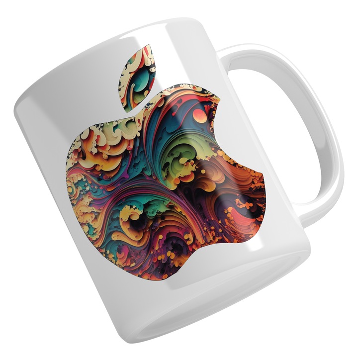 Cana Cu Logo Still Apple, Mar Culori Curgatoare In Simbol, Urma De Muscatura, Steave Jobs, Tehnologie Avansata, Multicolor 330 ml, Maner Alb