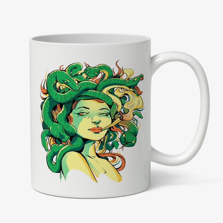 Cana Cu Medusa, Serpi, Poveste Ascunsa, Abuz, Monster, Mit, Fictiune Relaxare, 330 ml, Maner Alb