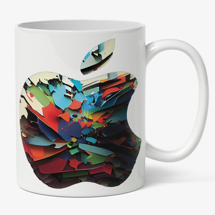 Cana Cu Logo Apple, Haos, Mar Culori, Urma De Muscatura, Steave Jobs, Tehnologie Avansata, Multicolor 330 ml, Maner Alb