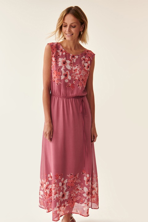 Tatuum, Rochie din sifon cu imprimeu floral, Alb murdar/Roz prafuit