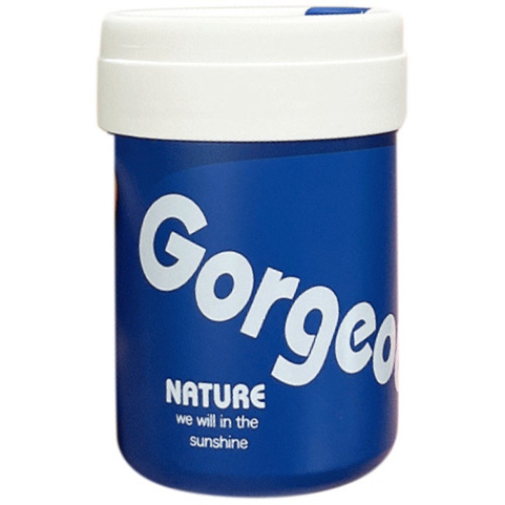 Gorgeous termosz bögre, rozsdamentes acélból és PP-ből, beépített szilikon szívószállal, 340ml, 8 x 12 cm, kék/fehér