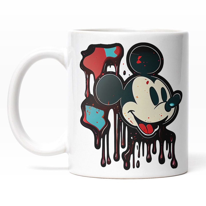 Cana Cu Pictura Curgatoare Mickey Mouse, Desene Animate, Desenele Copilariei, Disney Channel, Multicolor 330 ml, Maner Alb