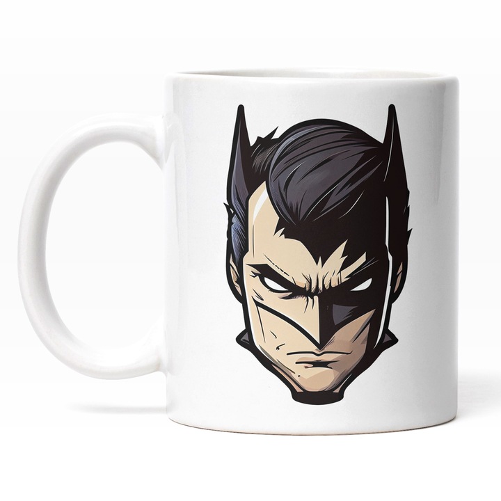 Cana Cu Portret Batman, Super Erou Personaj Fictiv, Desene Animate, Marvel, DC, Multicolor 330 ml, Maner Alb