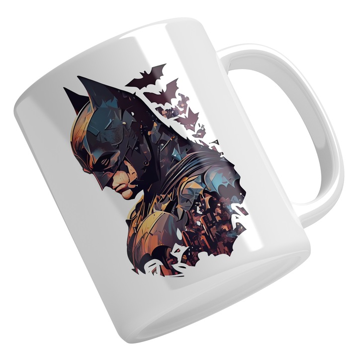 Cana Cu Batman, Super Erou Personaj Fictiv, Desene Animate, Marvel, DC, Multicolor 330 ml, Maner Alb