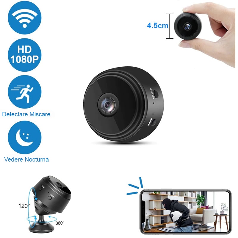 Mini Camera de supraveghere, WiFi, 720p, HD, acumulator lithium, suport ...
