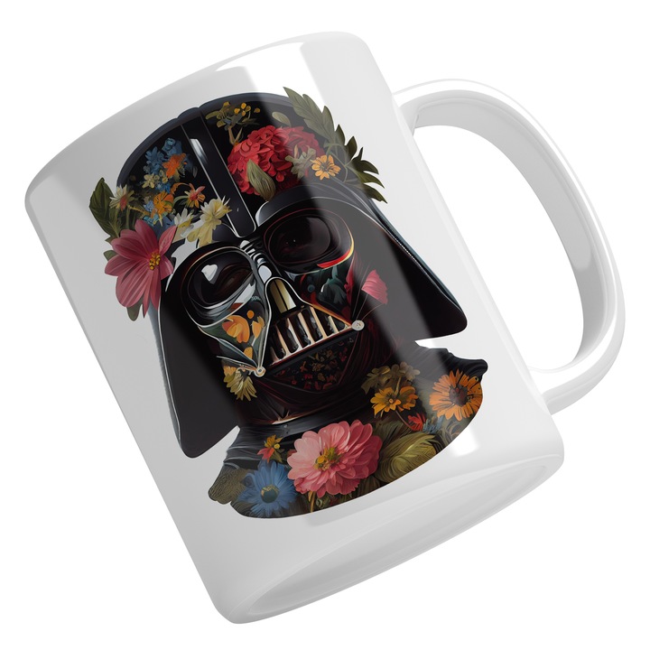 Cana Cu Darth Vader Acoperit De Flori, Razboiu Stelelor, Desene Animate, SF, Multicolor 330 ml, Maner Alb