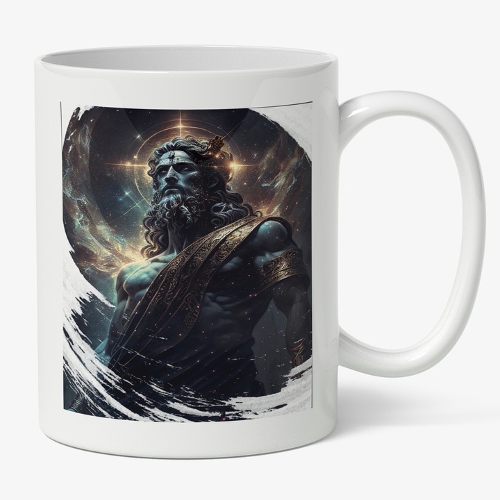 Cana Cu Viking Rece Armura Aur, Coroana, Stil Grecesc, Mituri Grecesti, Istorie, Filme, SF, Multicolor 330 ml, Maner Alb