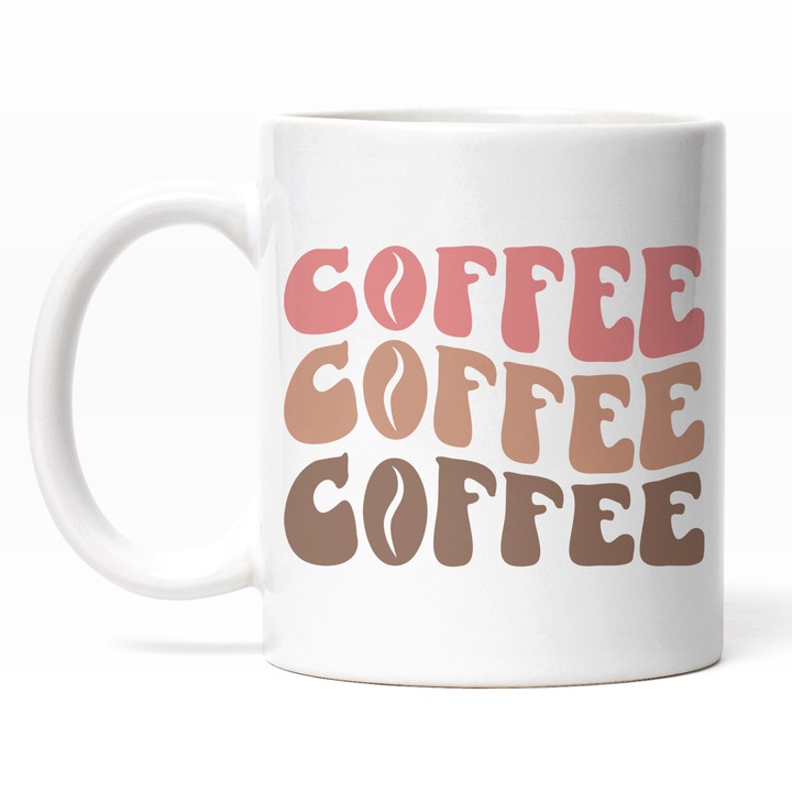 Cana Cu Text In Engleza Coffee, Ceasca Mare De Cafea, Trezirea De Dimineata, Multicolor 330 ml, Maner Alb