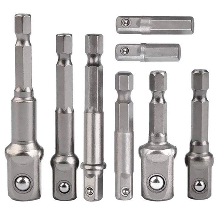 Set de 8 adaptoare hexagonale 1/4", 3/8", 1/2" pentru bormasini si surubelnite
