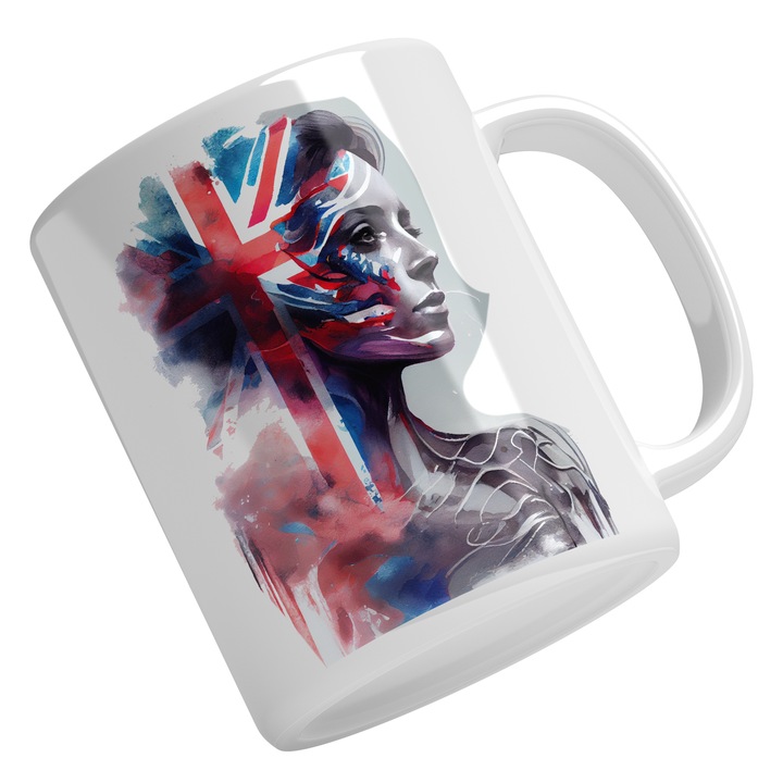 Cana Cu Portret Fata Robot, In Vant, Patriot, Steagul Statelor Unite Ale Americii Multicolor 330 ml, Maner Alb