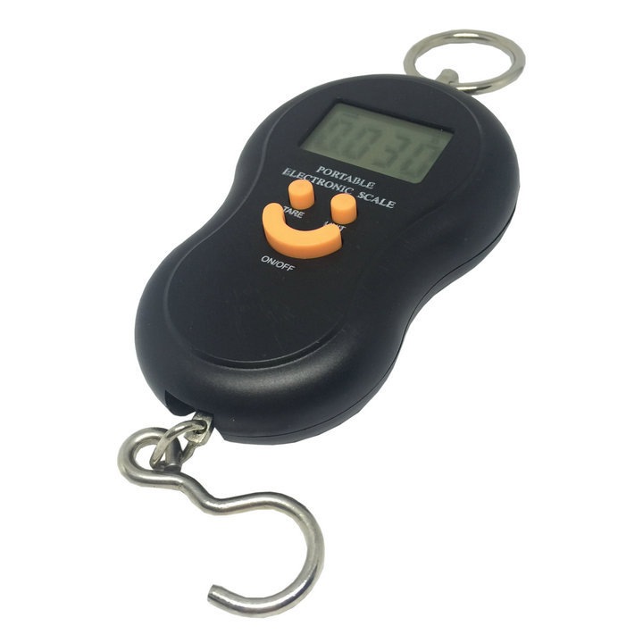 Cantar digital cu carlig, Ecran LCD, Plastic/Otel, 50 kg, Negru/Portocaliu