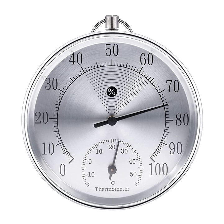 Termometru si higometru de exterior, 10 cm, Argintiu