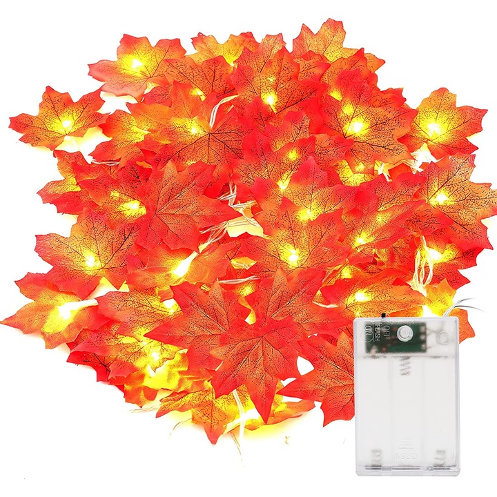 Decoratiune cu frunze de toamna, 20 lumini LED, 3 m