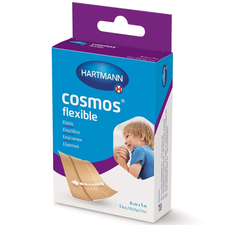 Plasture elastic Cosmos Flexible Hartmann pentru zgaraieturi sau taieturi de suprafata, 6 cm x 1 m, 1 buc.