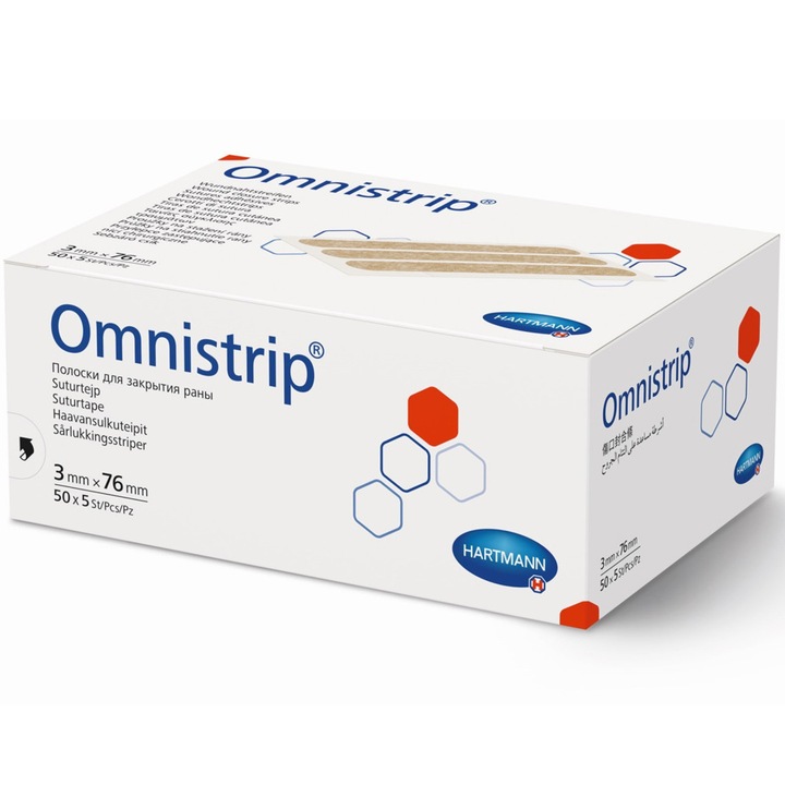 Plasture pentru inlocuirea suturilor chirurgicale Hartmann, Omnistrip, 3 cm x 76 mm, 50 buc