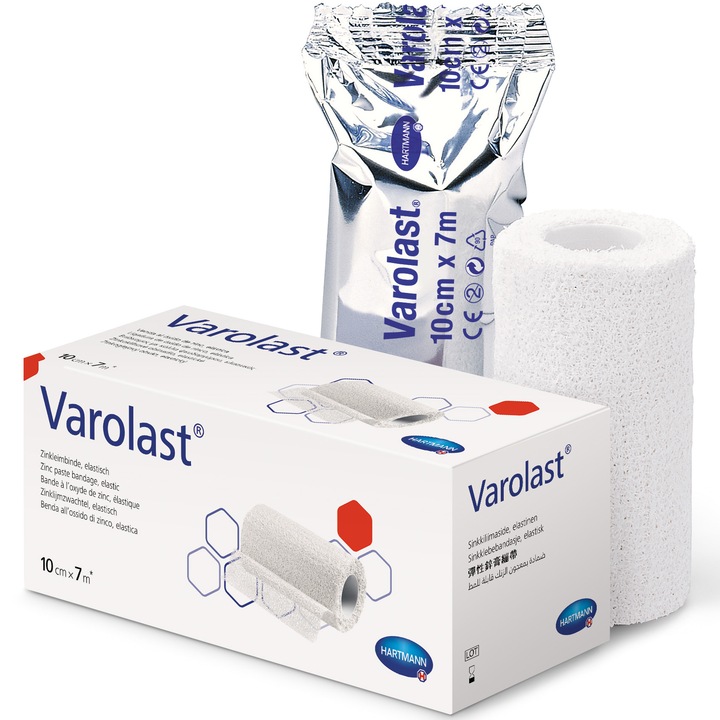 Varolast Plus, fasa elastica cu zinc pentru imobilizarea fracturilor, luxatiilor, 10cm x 7m, HARTMANN