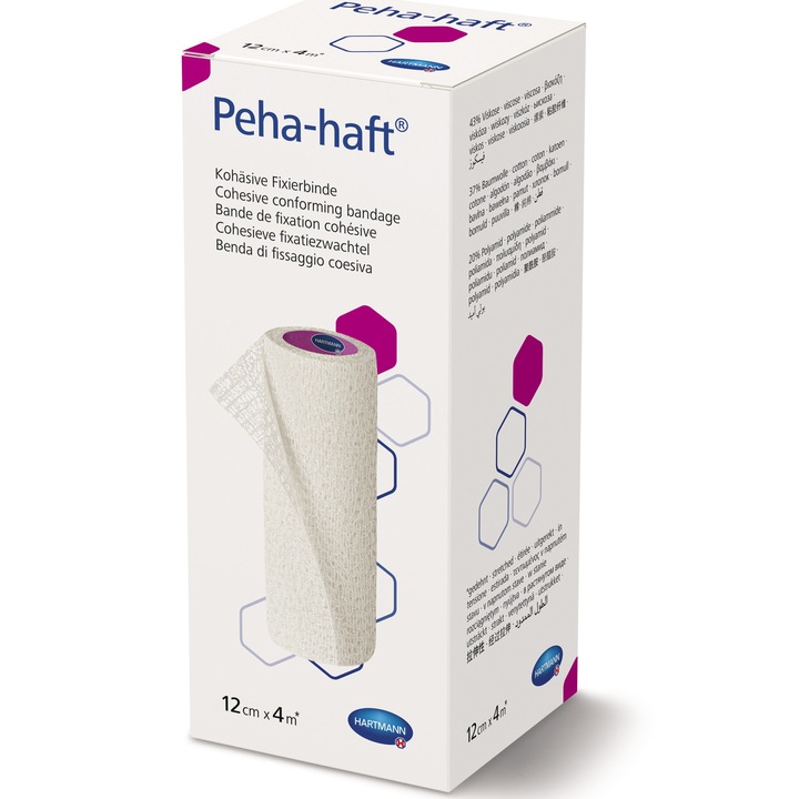Еластичен бинт Hartmann, Peha-haft, Самозалепващ, 12 см x 4 м - eMAG.bg
