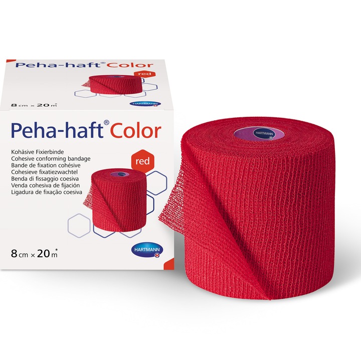 Fasa elastica autoadeziva Hartmann, Peha-haft, rosu, 8 cm x 20 m