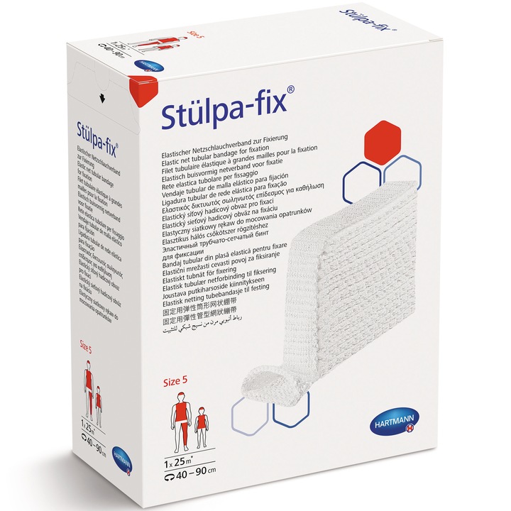 Stulpa-fix, marimea 5 (40-90cm), bandaj tubular tip plasa, cu ochiuri largi, pentru fixarea rapida a pansamentelor, trunchi copil si cap adult, 25m, 1buc/cutie, HARTMANN