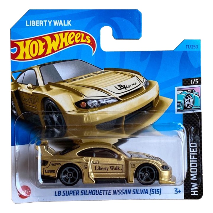 Masinuta Metalica Hot Wheels, LB Super Silhouette Nissan Silvia (S15), Auriu, 1:64