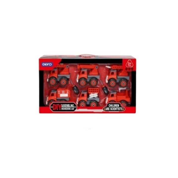 Set 6 vehicule asamblate, Plastic, Rosu