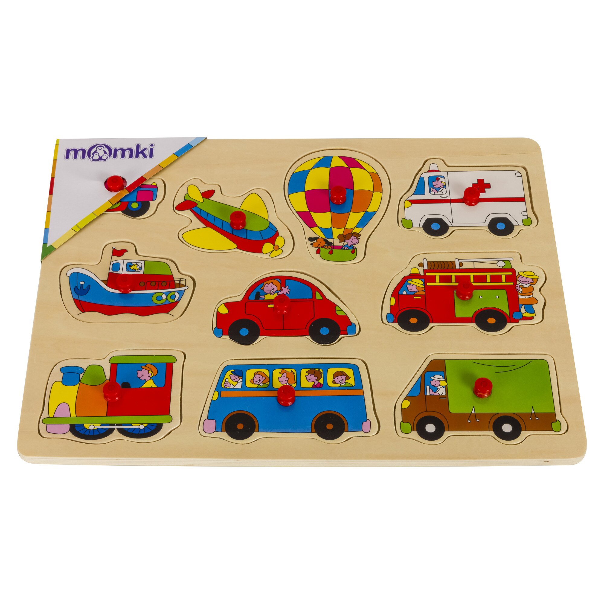 Puzzle din lemn Momki, Vehicule, 10 piese
