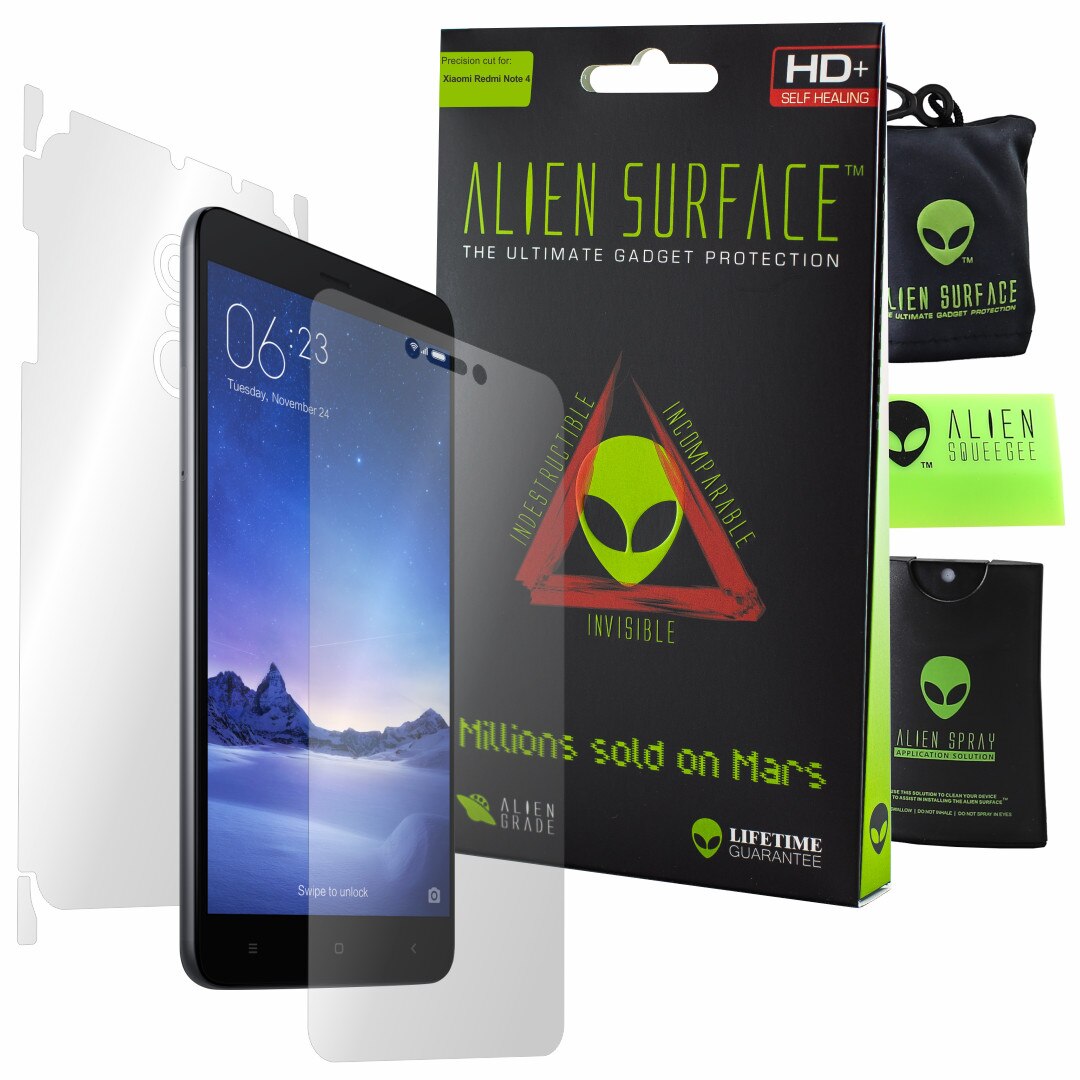 Folie Alien Surface HD, Xiaomi Redmi Note 4, protectie ecran, spate, laterale + Alien Fiber Cadou