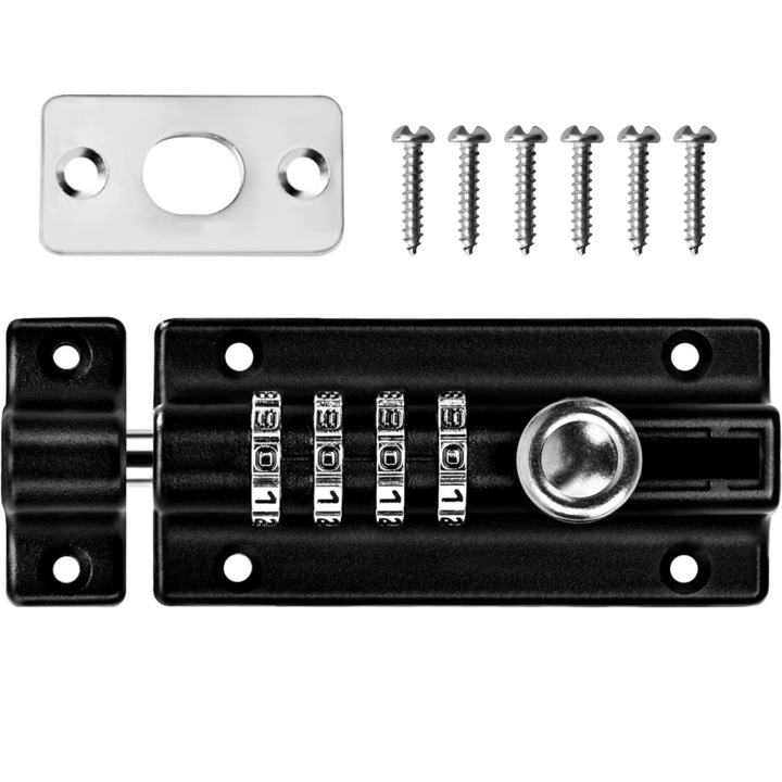 Incuietoare cu cifru, 4 cifre, Aliaj/Inox, 120x 45 x 25mm, Negru