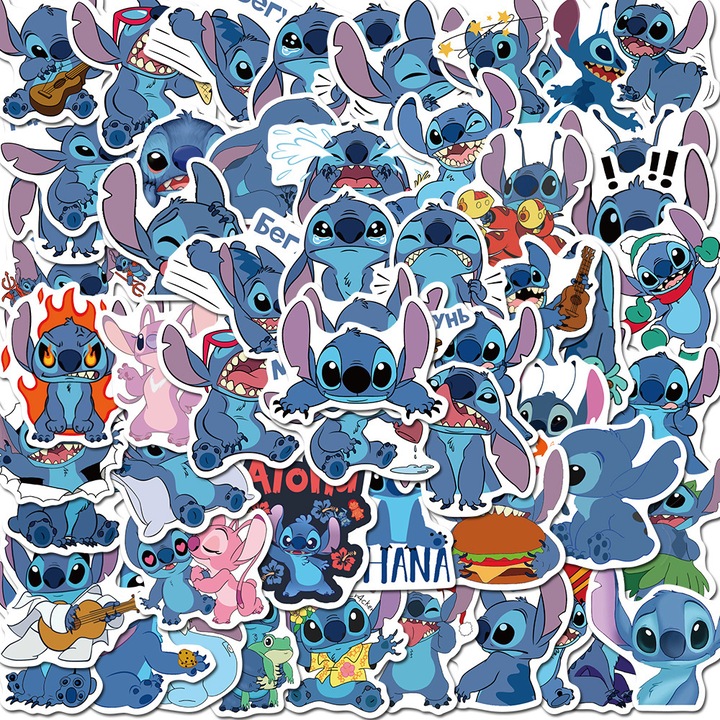 Set 50 stickere cu Stitch, LLWL, PVC, Multicolor