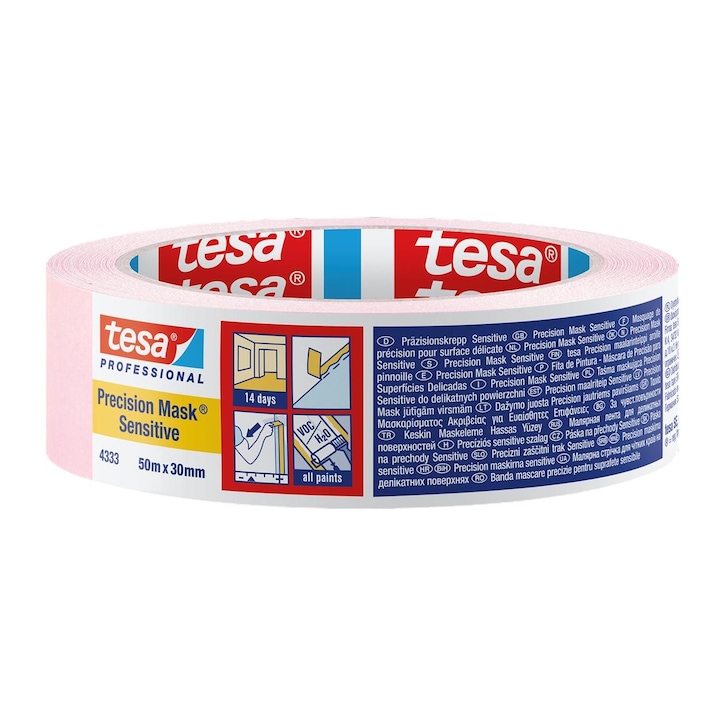 Самозалепващо тиксо, Tesa, хартия/гума, 30ммx50м, розово