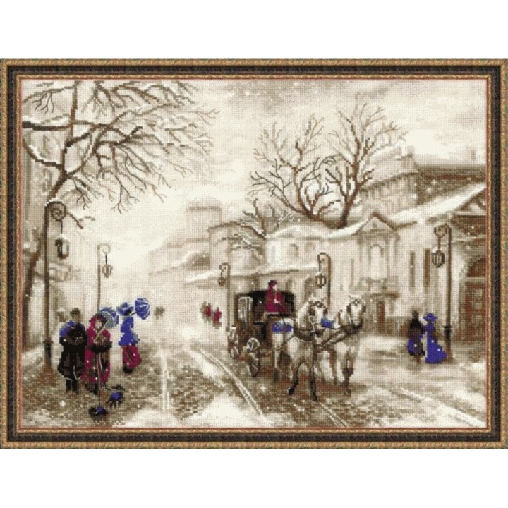 Комплект за бродиране Улична сцена, Риолис, Памук, 40х30 см, Бежов/Кафяв/Син