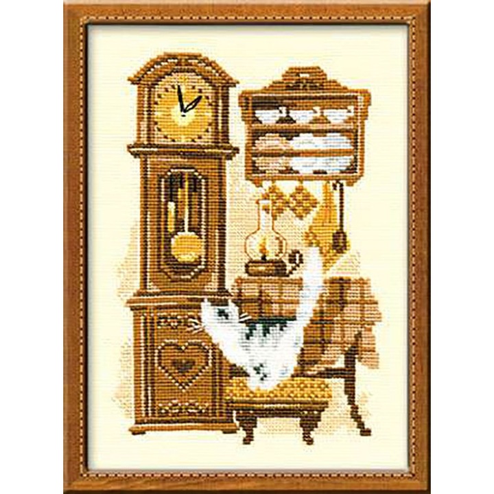 Комплект за бродиране Часовник, Риолис, Памук, 18x24 см, Кафяв/Бял