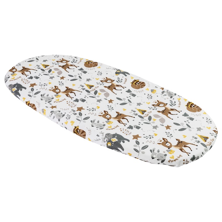Cearsaf pentru carucior, Medi Partners, 86x40cm, Bumbac, Model de Cerb, Maro/Alb