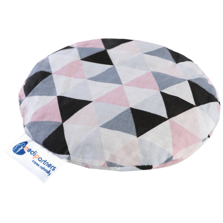 Perna colici pentru bebelusi, Medi Partners, Bumbac/Samburi de cirese, Cald/Rece, Model Triunghi Roz, round 15cm, 180g, Roz/Negru