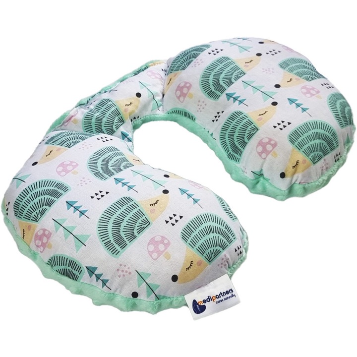 Perna calatorie pentru copii, Medi Partners, 22x28x5cm, Bumbac/Minky, Model de Aricii, Mente/Verde