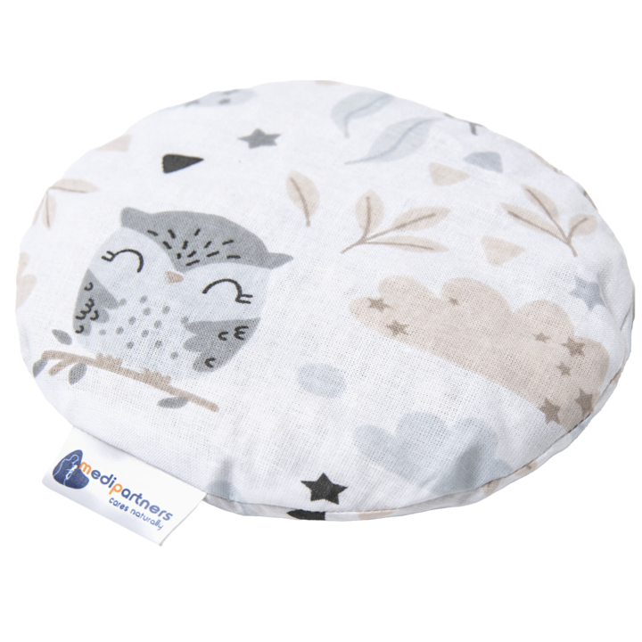 Perna colici pentru bebelusi, Medi Partners, Bumbac/Samburi de cirese, Cald/Rece, Model Poiana, round 15cm, 180g, Gri/Alb